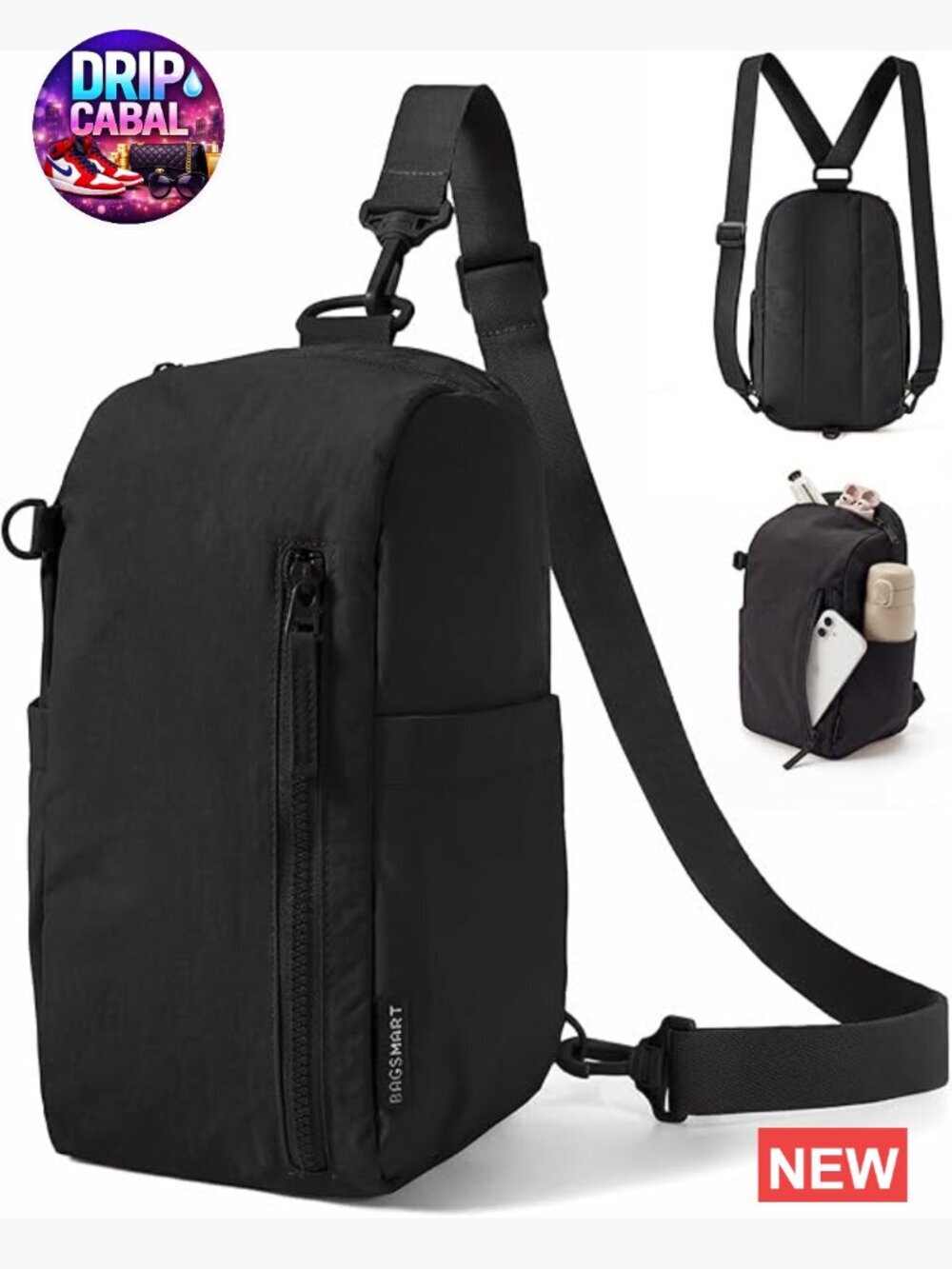 Convertible Sling Bag Crossbody Backpack Mini Daypack 9L Nylon Puffer